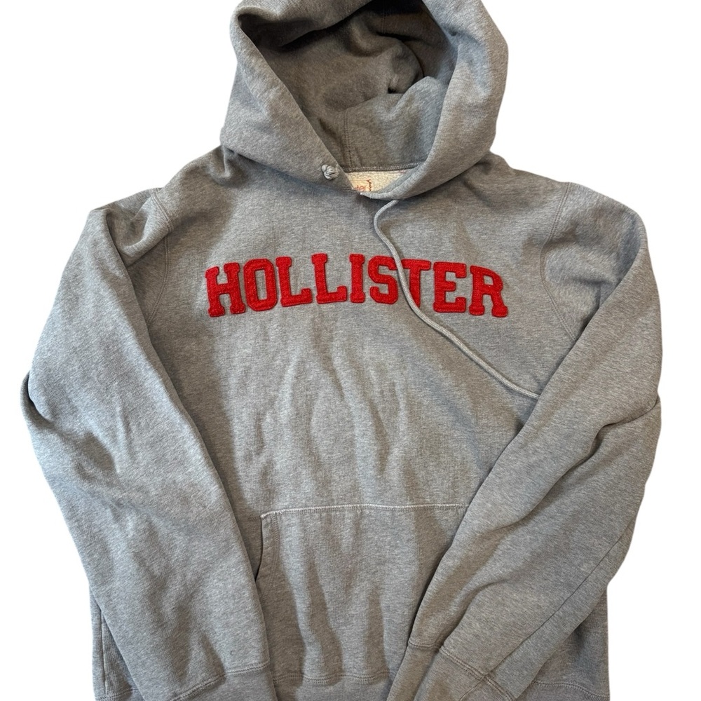 Hollister Heather Gray Hoodie with Red Lettering